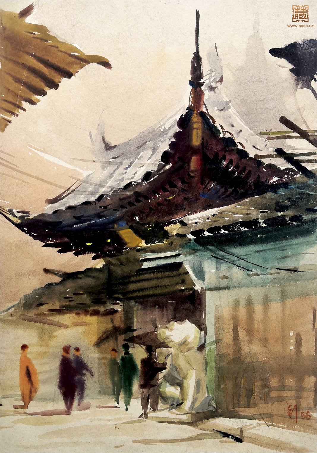 288  李天行《龙华寺》水彩 35×24.5cm  1956年.jpg