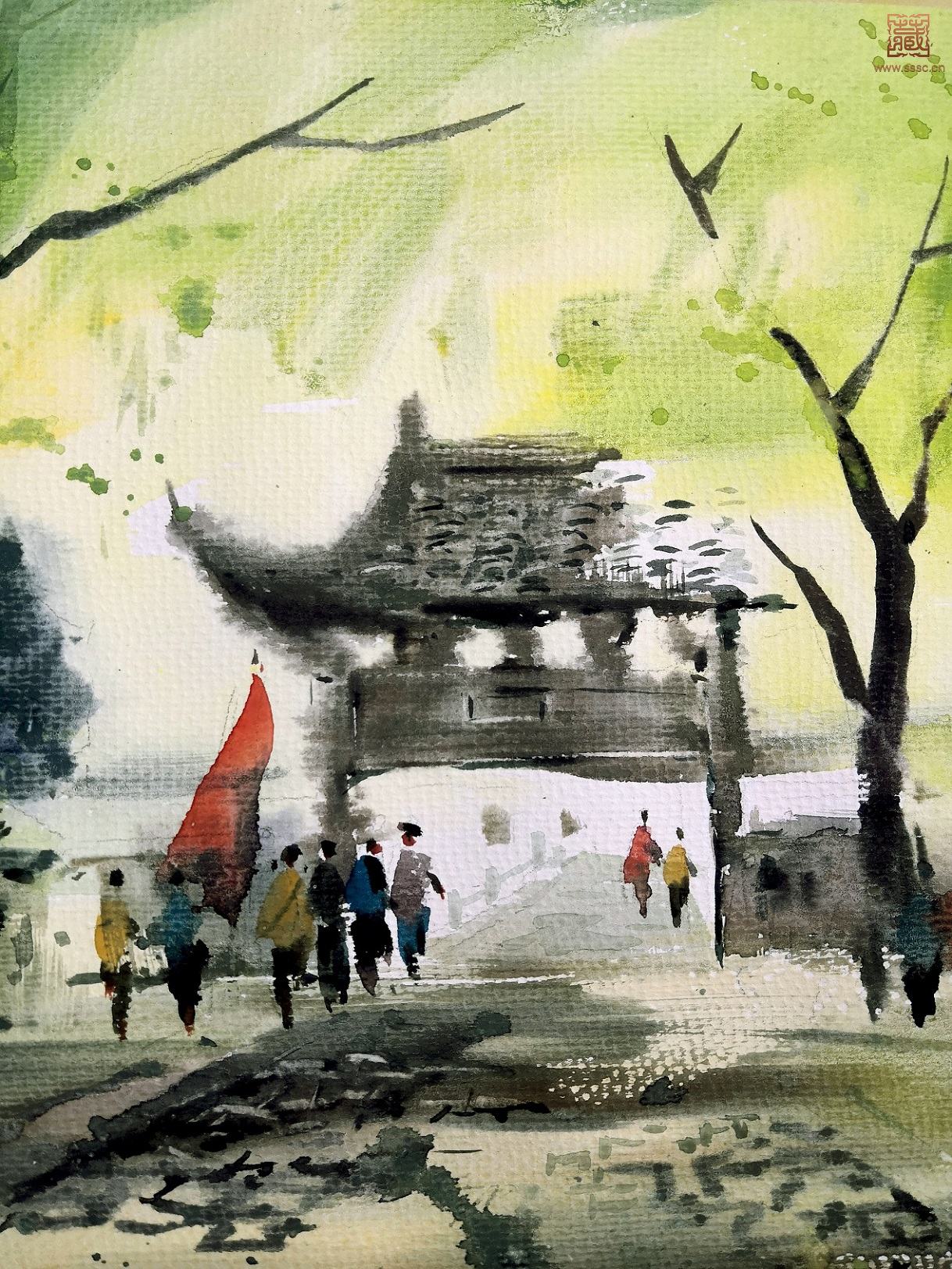 285  张奇《西湖早春·柳岸闻莺》局部之一.jpg