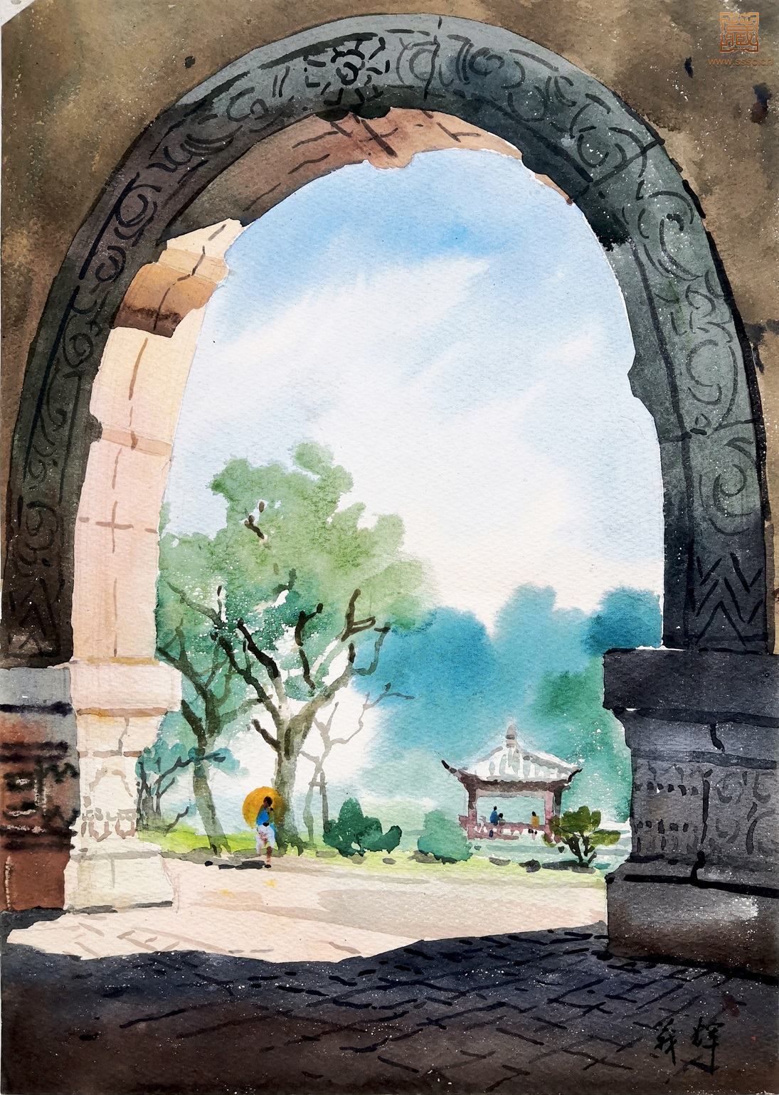 263  杨义辉《秋高气爽》水彩  44×31.5cm  约1990年代.jpg