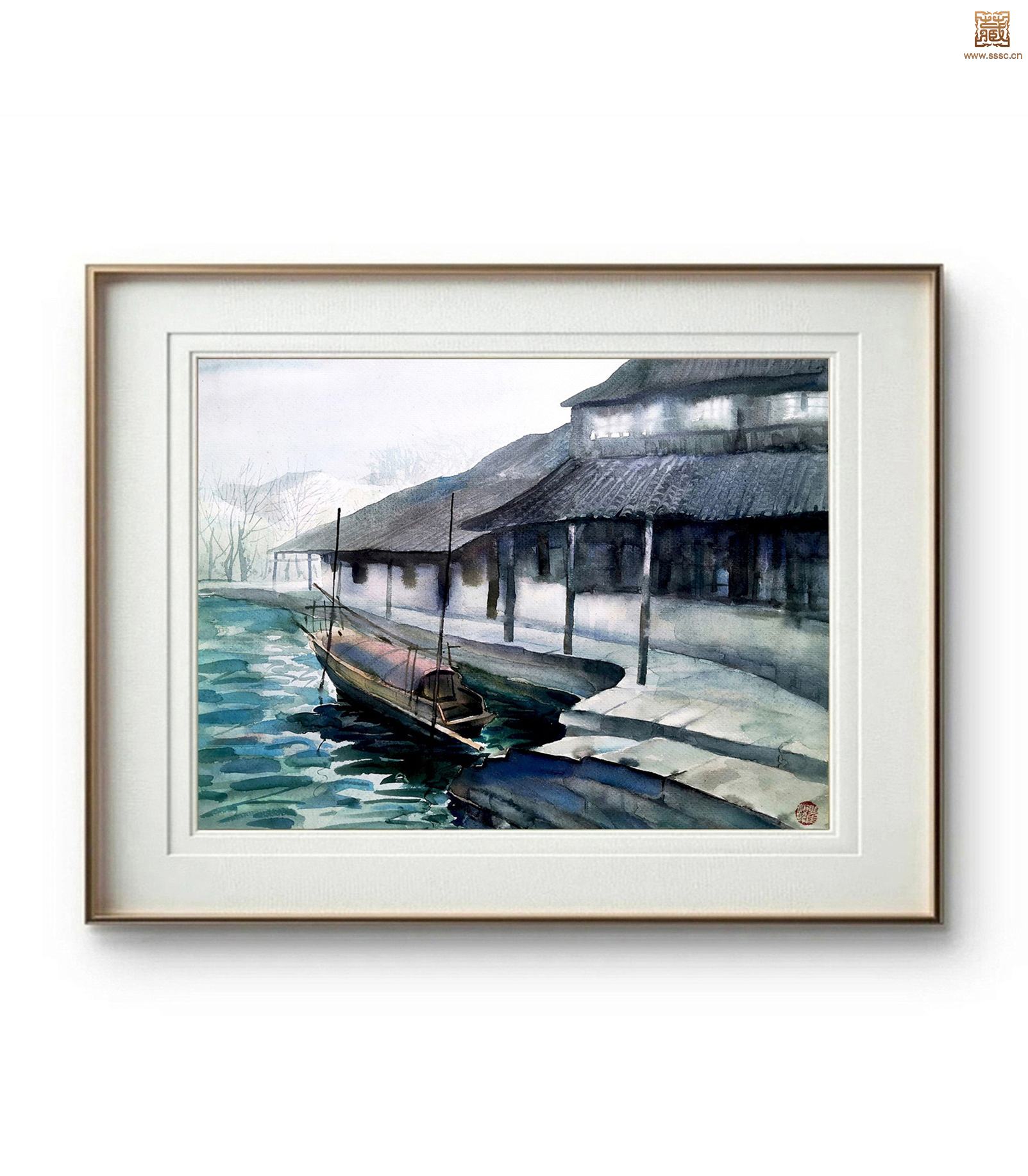 275  瞿顺发《水乡之晨》装框效果.jpg