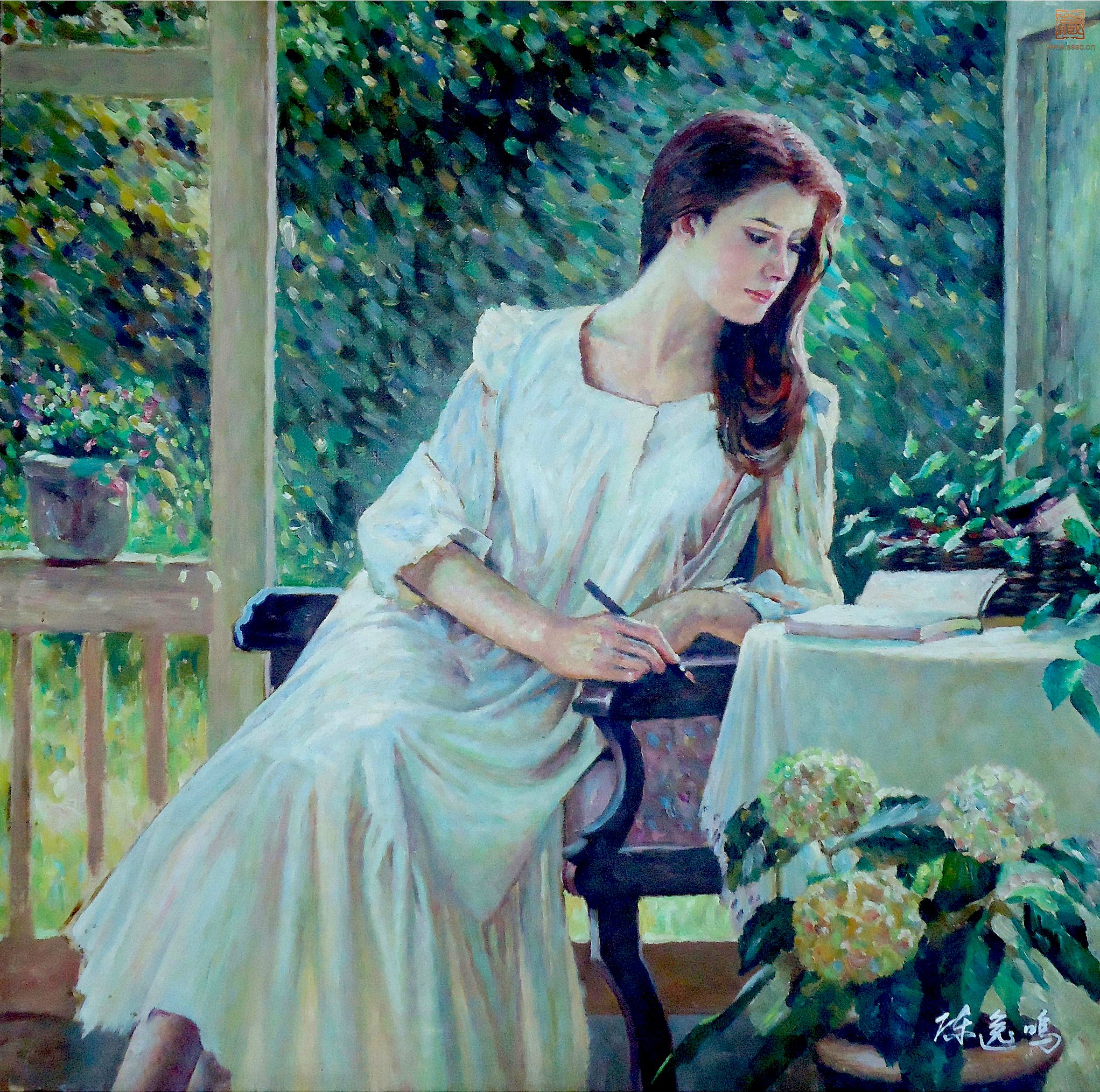 106  陈逸鸣《星期天的上午》油画   51×51cm  约1980年代.JPG