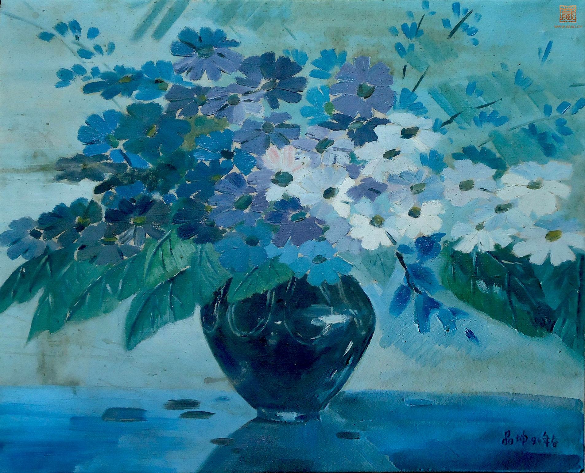 105   邵晶坤《瓶花》油画 44×54cm  1994年.JPG
