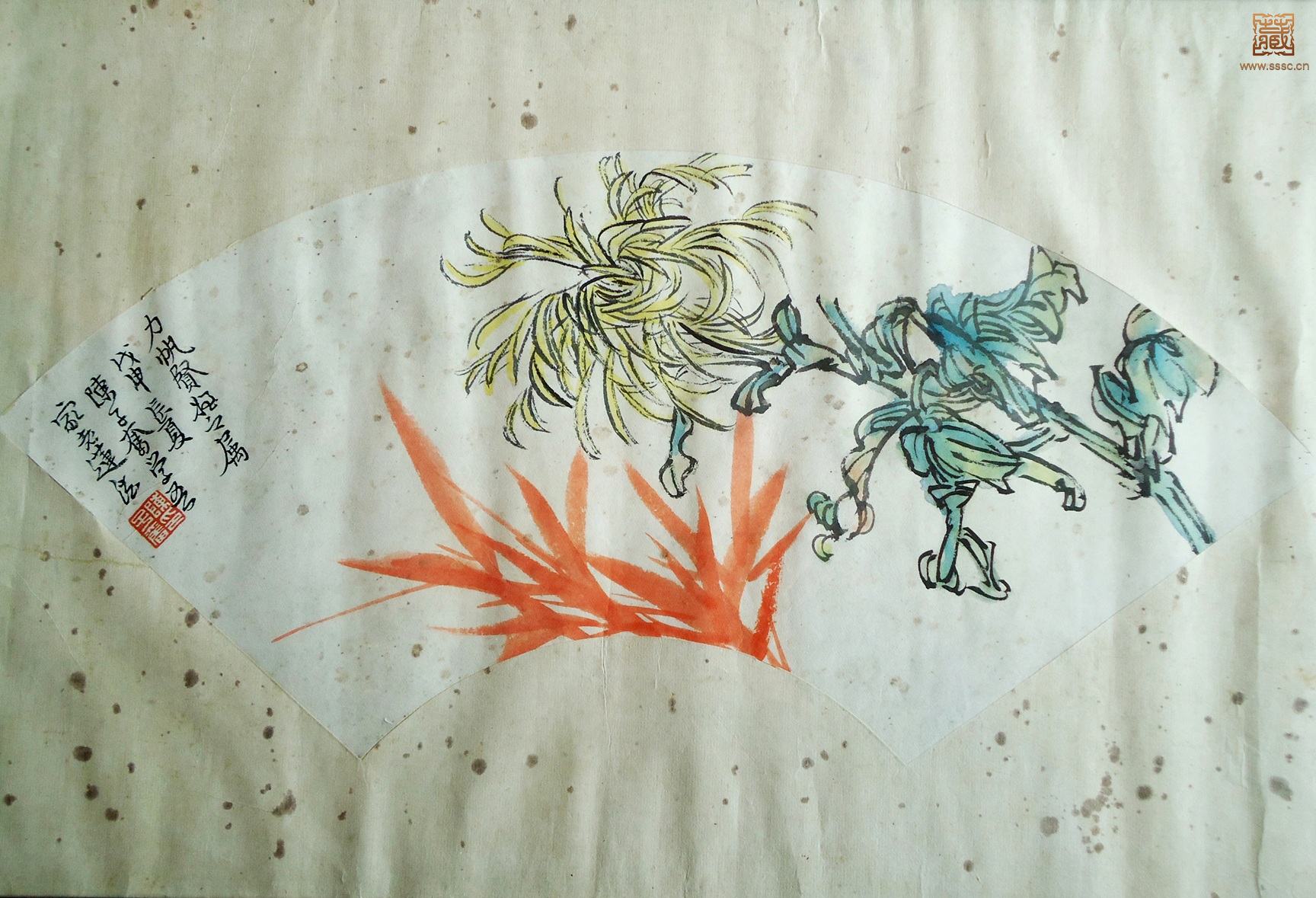 97  陈子奋花卉扇面  48×23cm  1968年.JPG