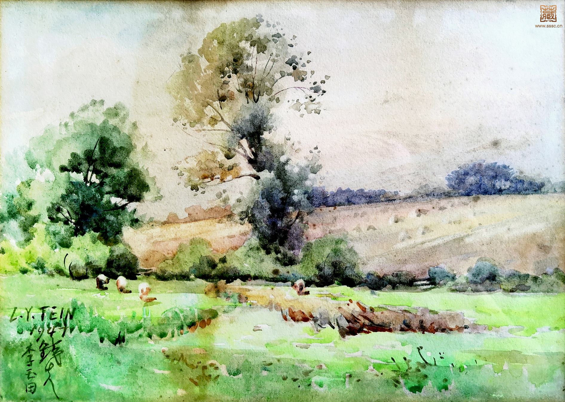 257   李铁夫《春光和煦》水彩 24×33cm  1947年.jpg