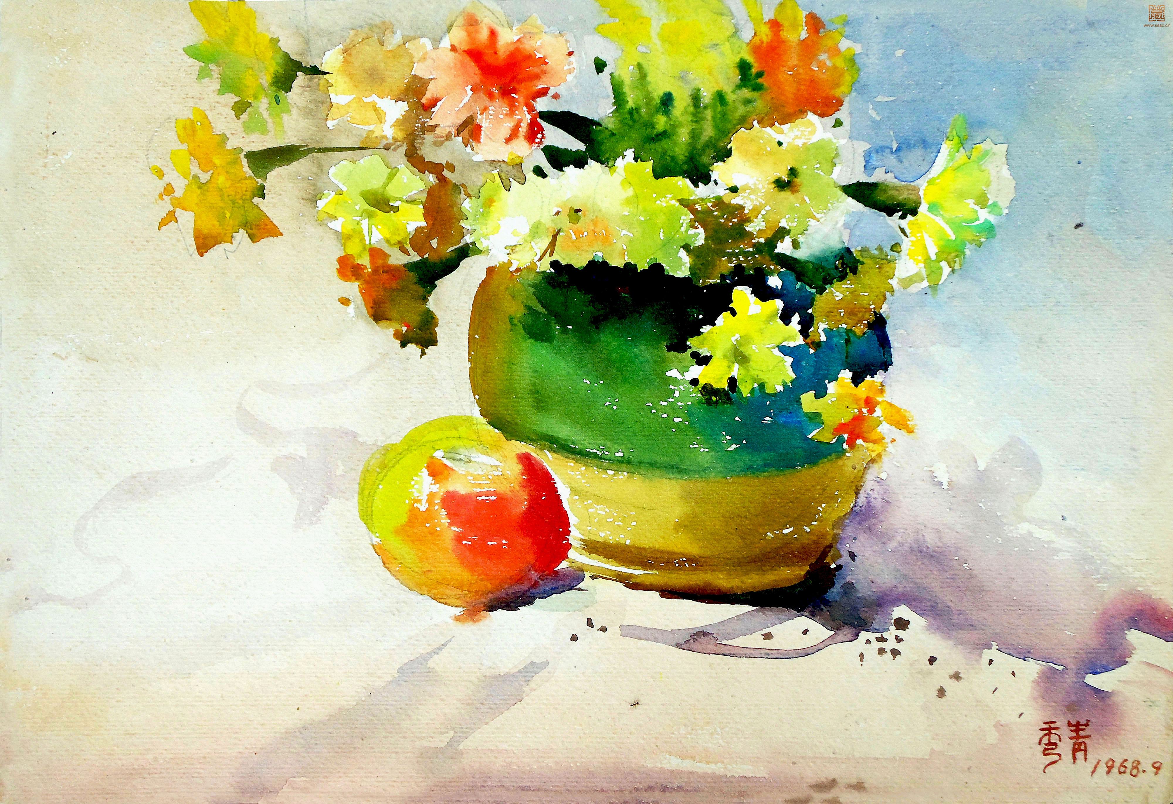 20-2  周秀青《瓶花之一》水彩25×37cm 1968年.JPG
