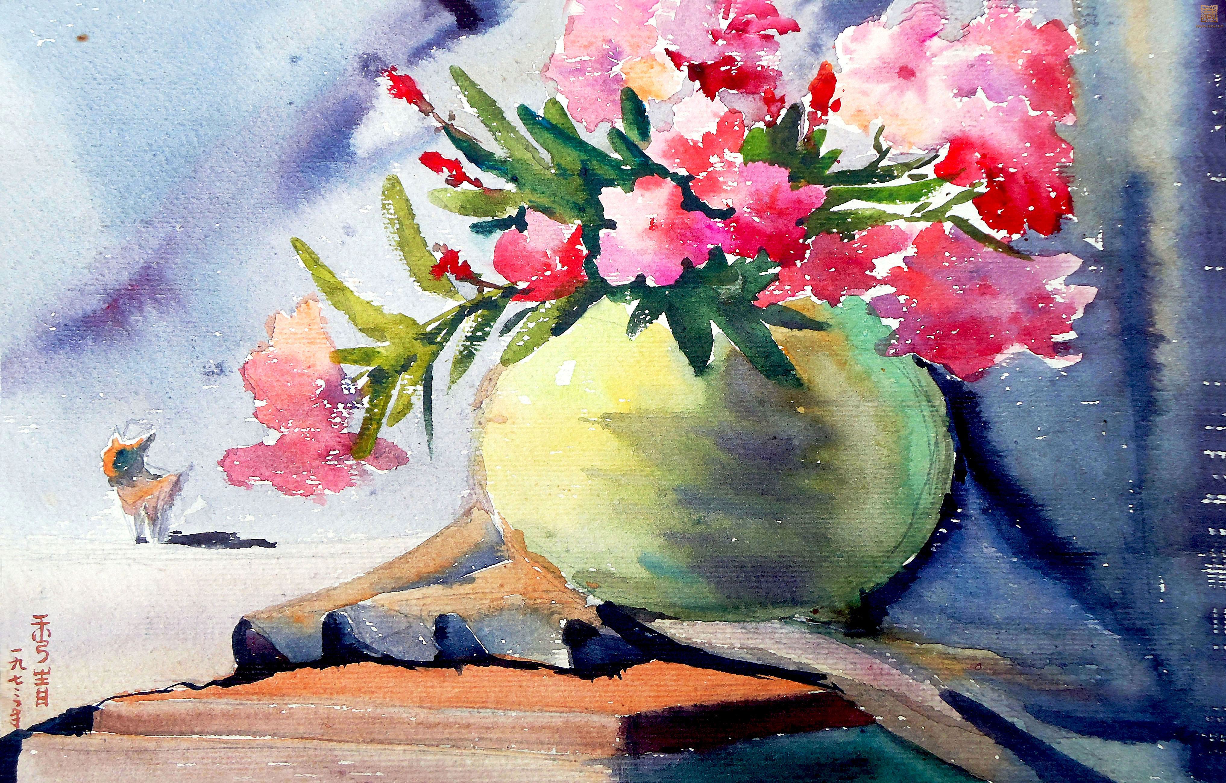 20-3  周秀青《瓶花之二》水彩21.5×33cm 1973年.JPG