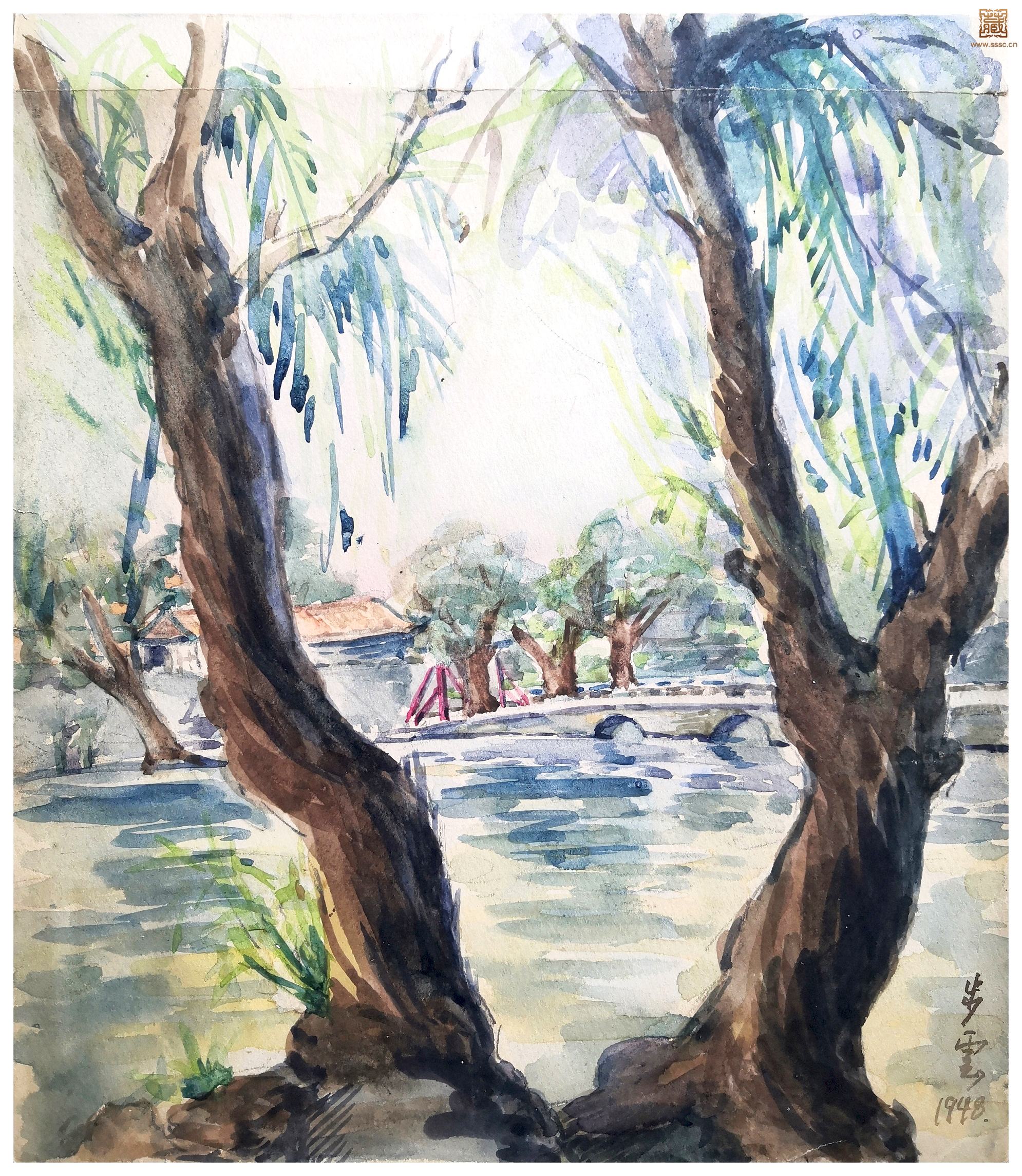 32  宋步云《隔岸观景》水彩 29.5×25cm  1948年.jpg