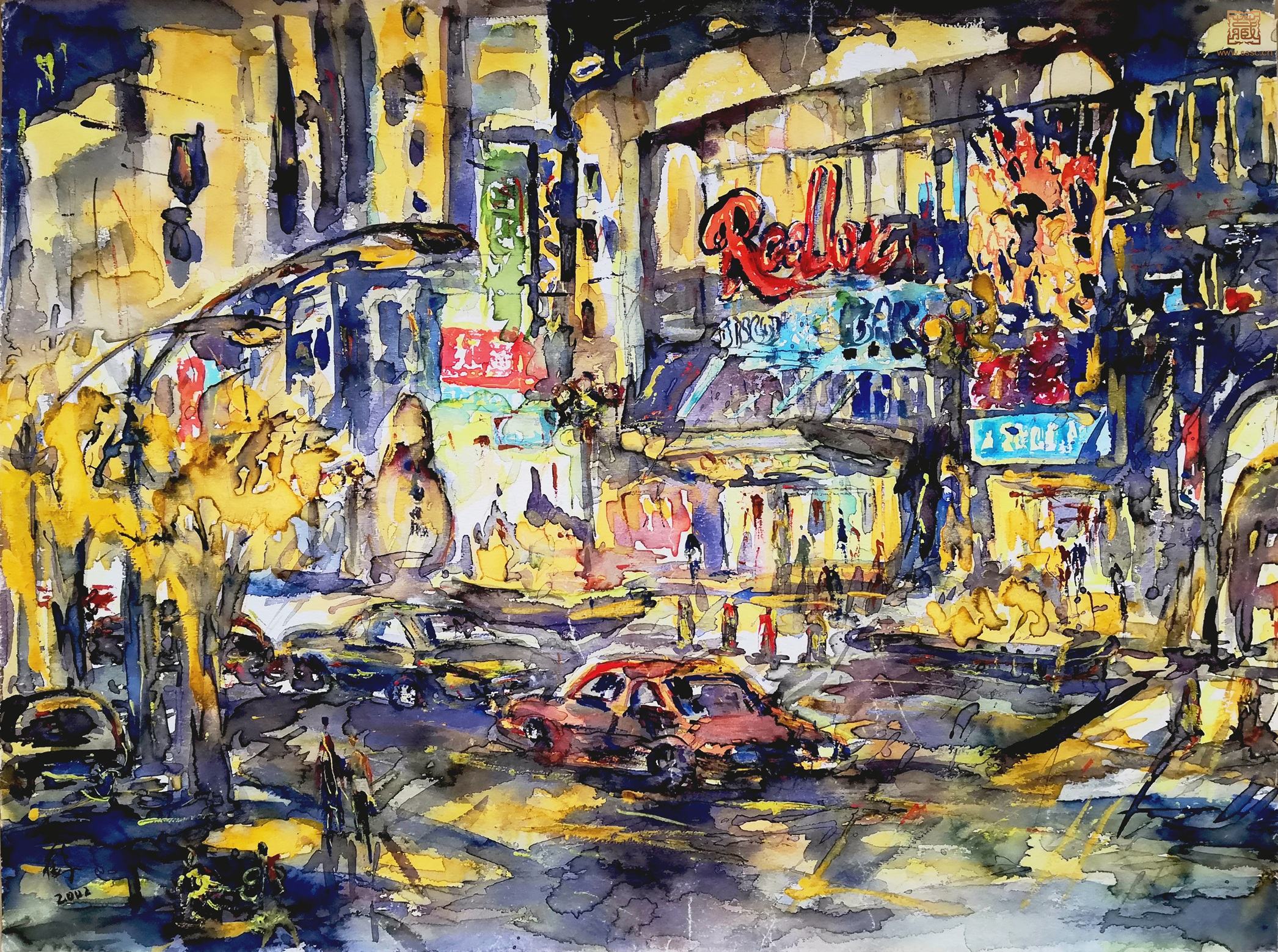 104  王云鹤《上海不夜城》水彩55×73.5cm 2002年.jpg
