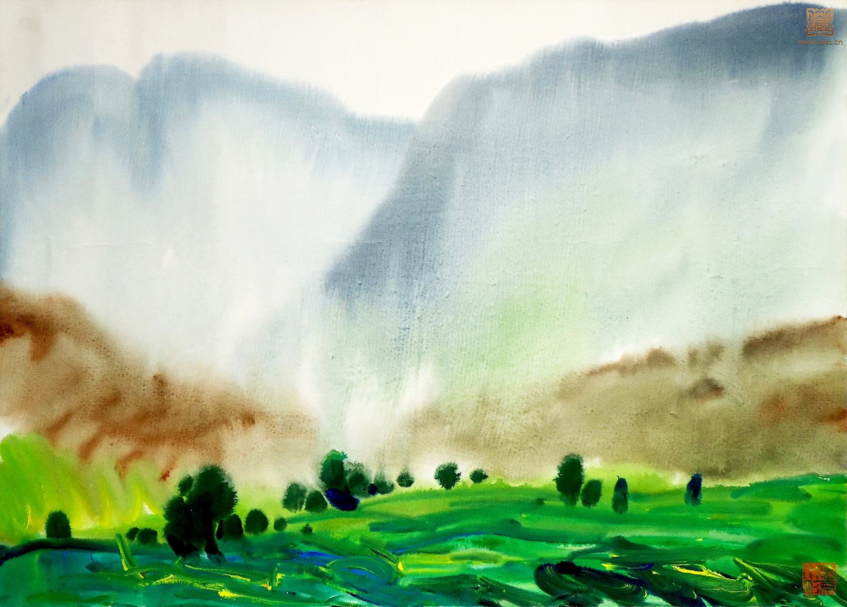 114  严德泰《磅礴》水彩37×53cm 1987年.JPG