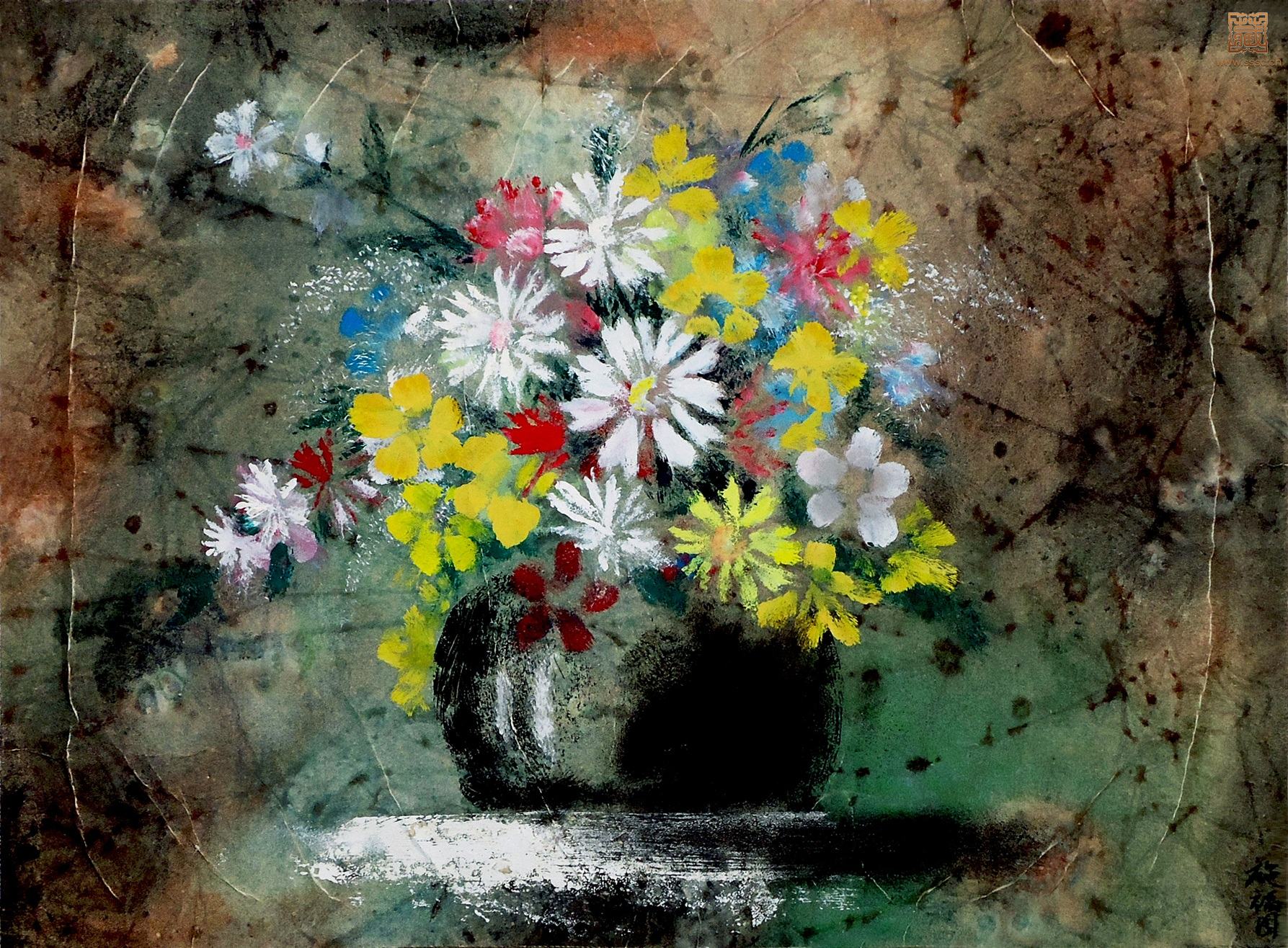 105  施福国《暗香疏影》水彩35.5×48cm 1990年代.JPG