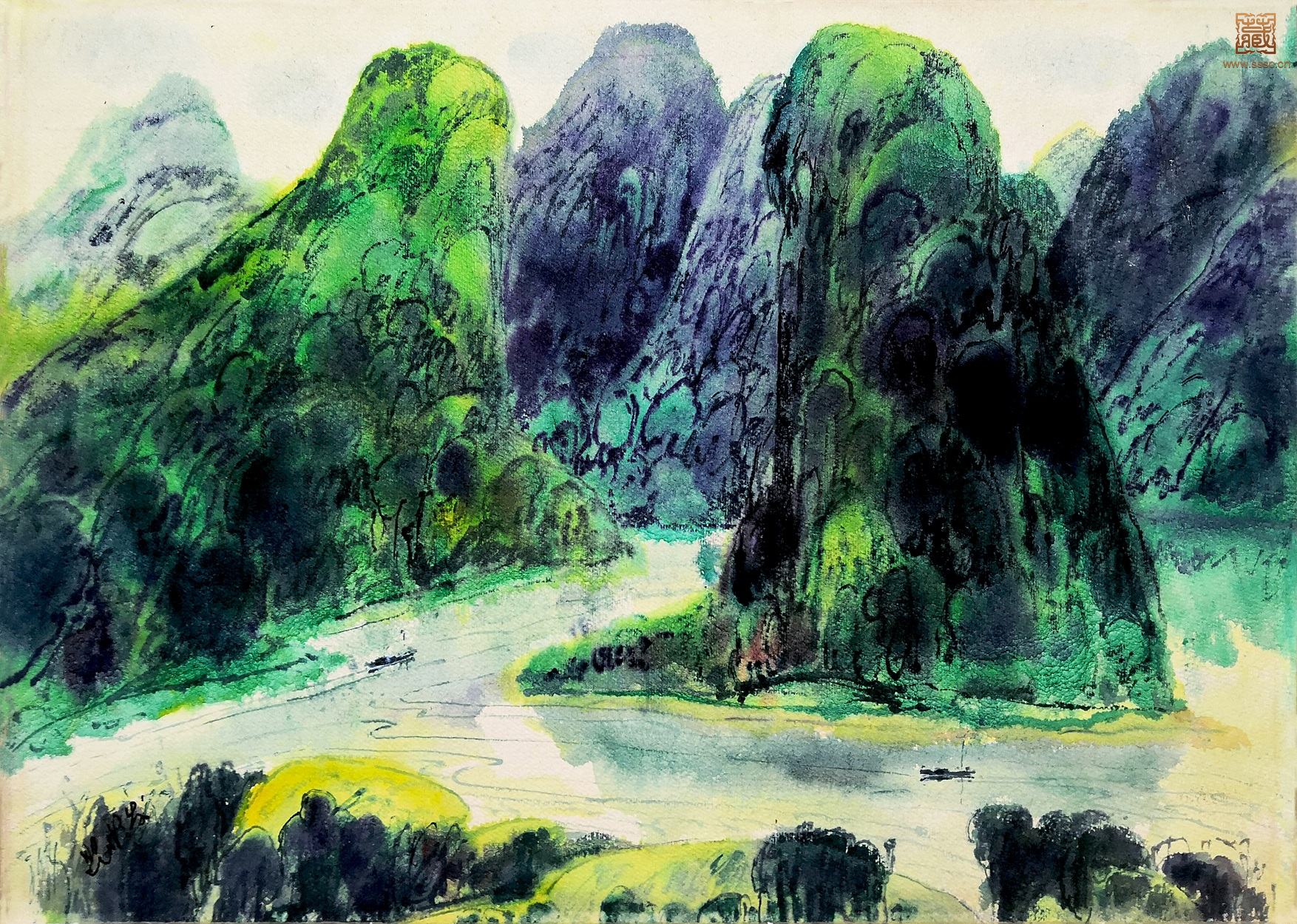 274  瞿顺发《醉美漓江》水彩  39×54cm  1980-1990年代.jpg