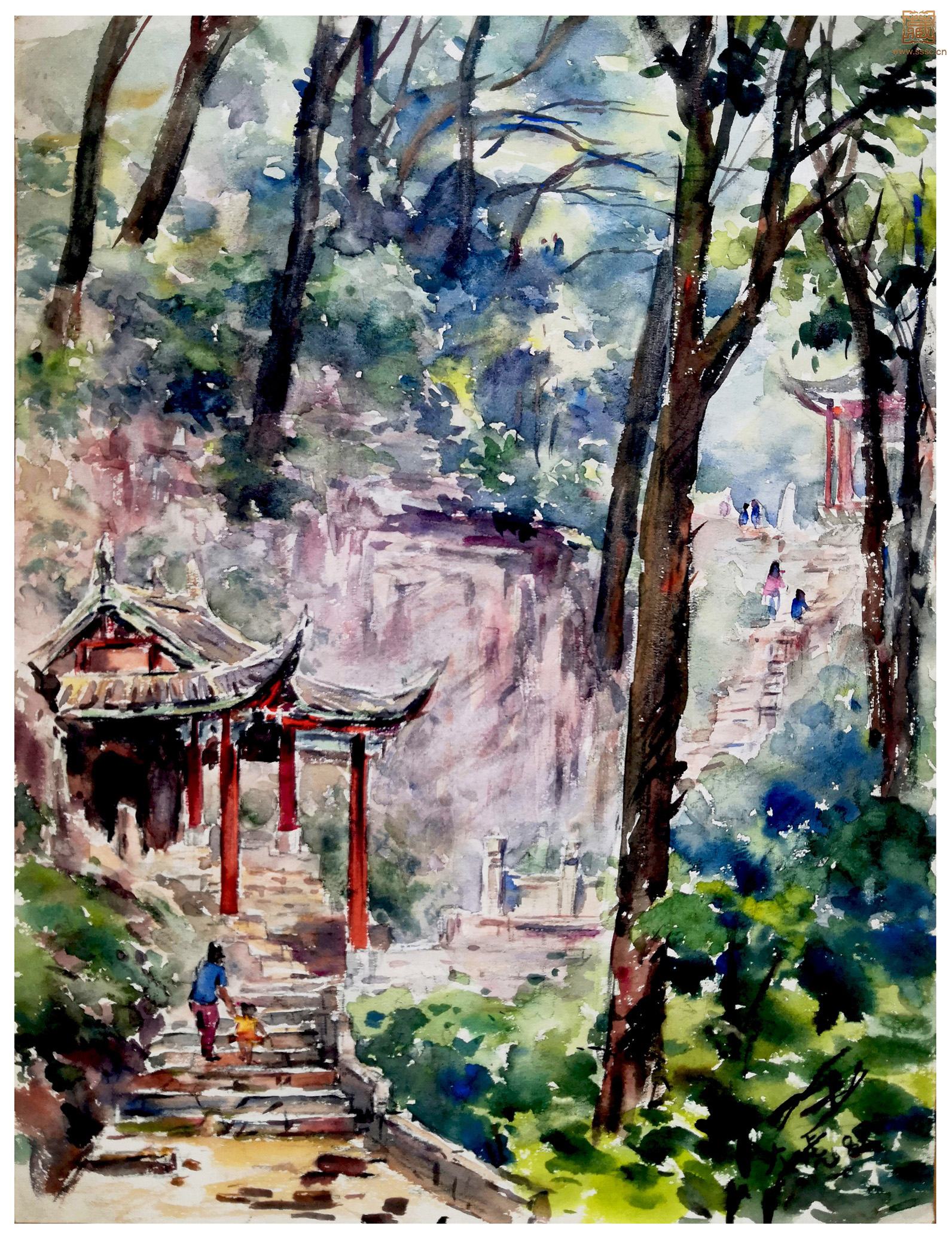 252  秦大虎《贵州黔灵山·九曲径之一》水彩 34×25.5cm  1981年.jpg