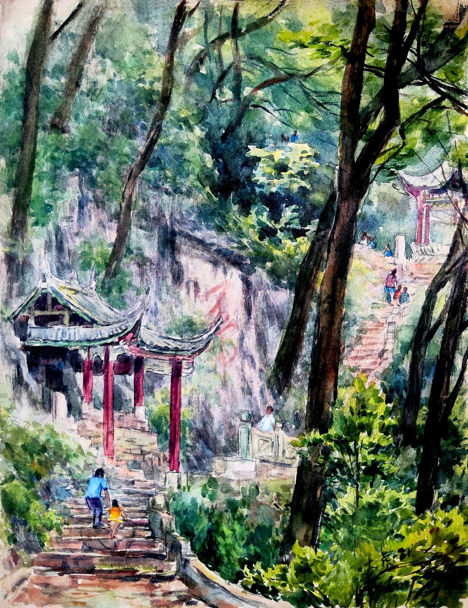 253  秦大虎《贵州黔灵山·九曲径之二》水彩 32×25cm 1981年.jpg