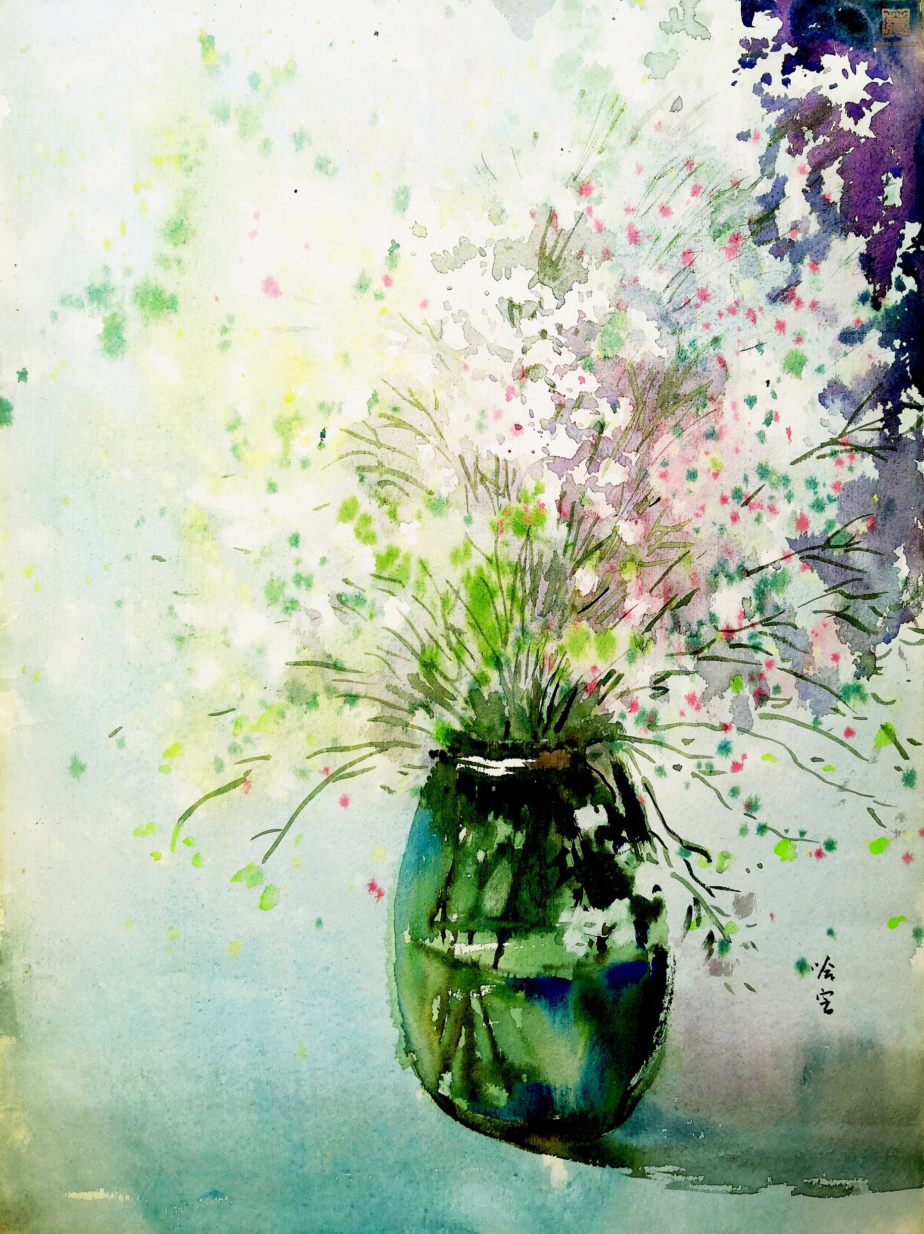 36  哈定《繁花若素》水彩52×39cm  1980年代.jpg