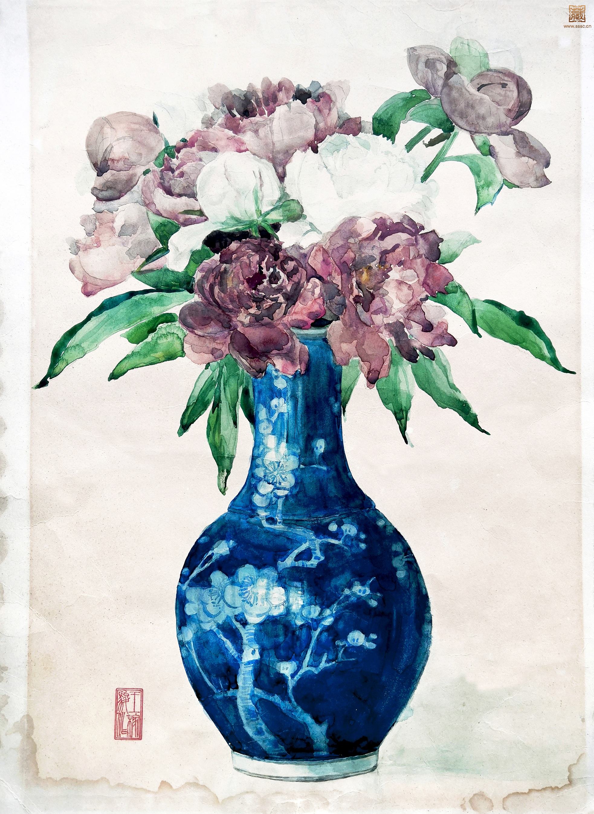 118  王稼骏《 瓶花》水彩44×32cm 约1960年代.jpg