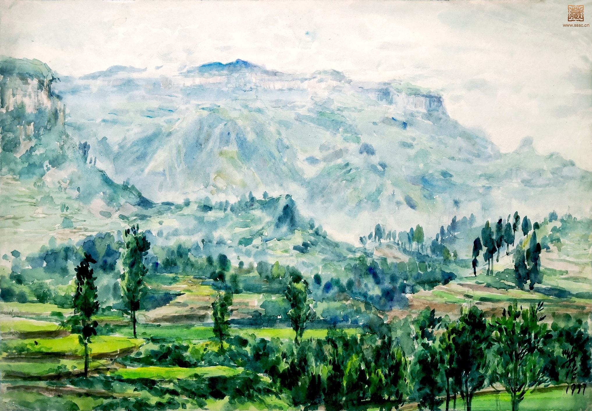 65  张安治《青山远黛》水彩  27×39cm  1957年.jpg