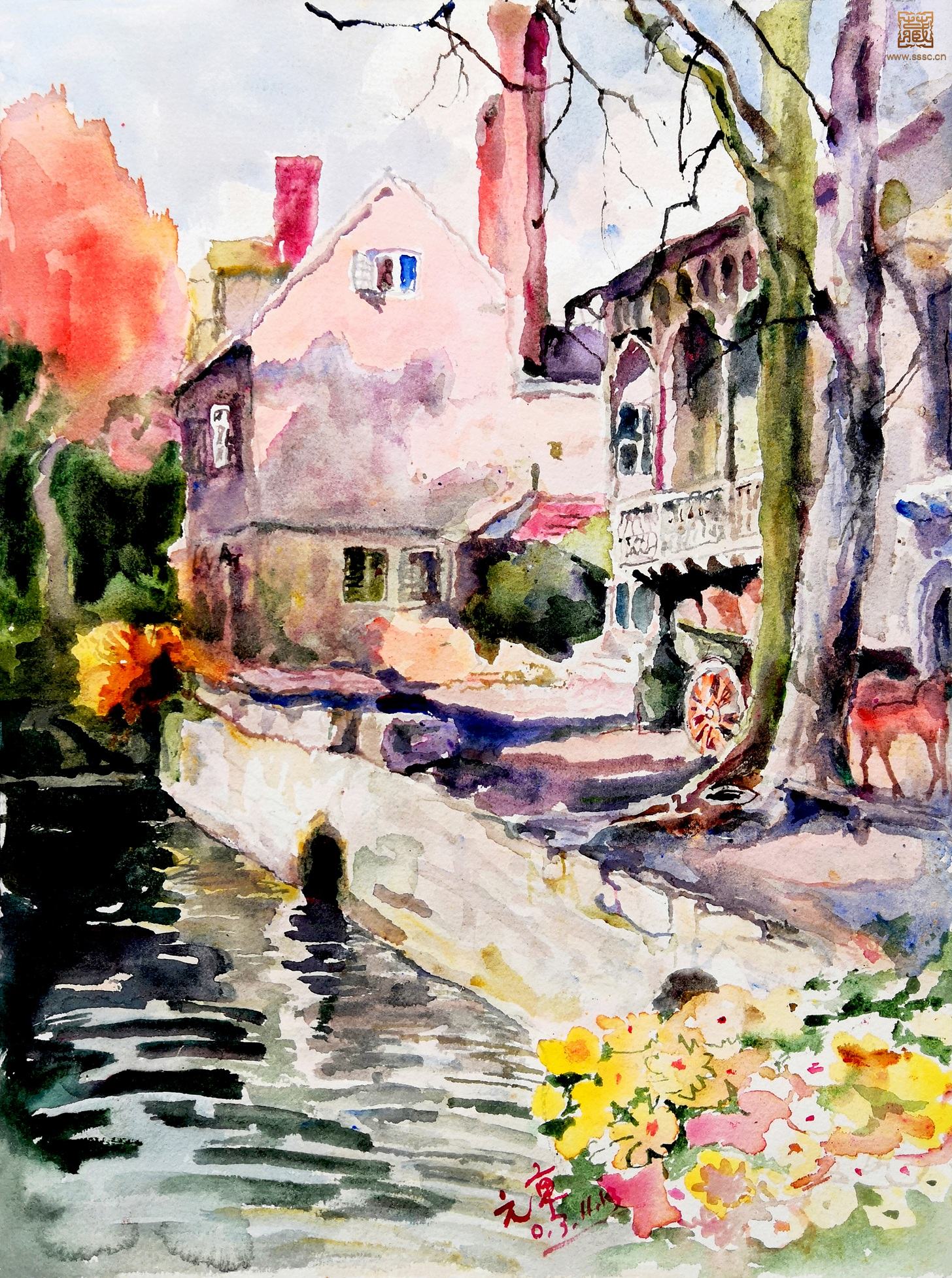 157  徐元章《英伦小镇》水彩  38×28cm  2003年.jpg