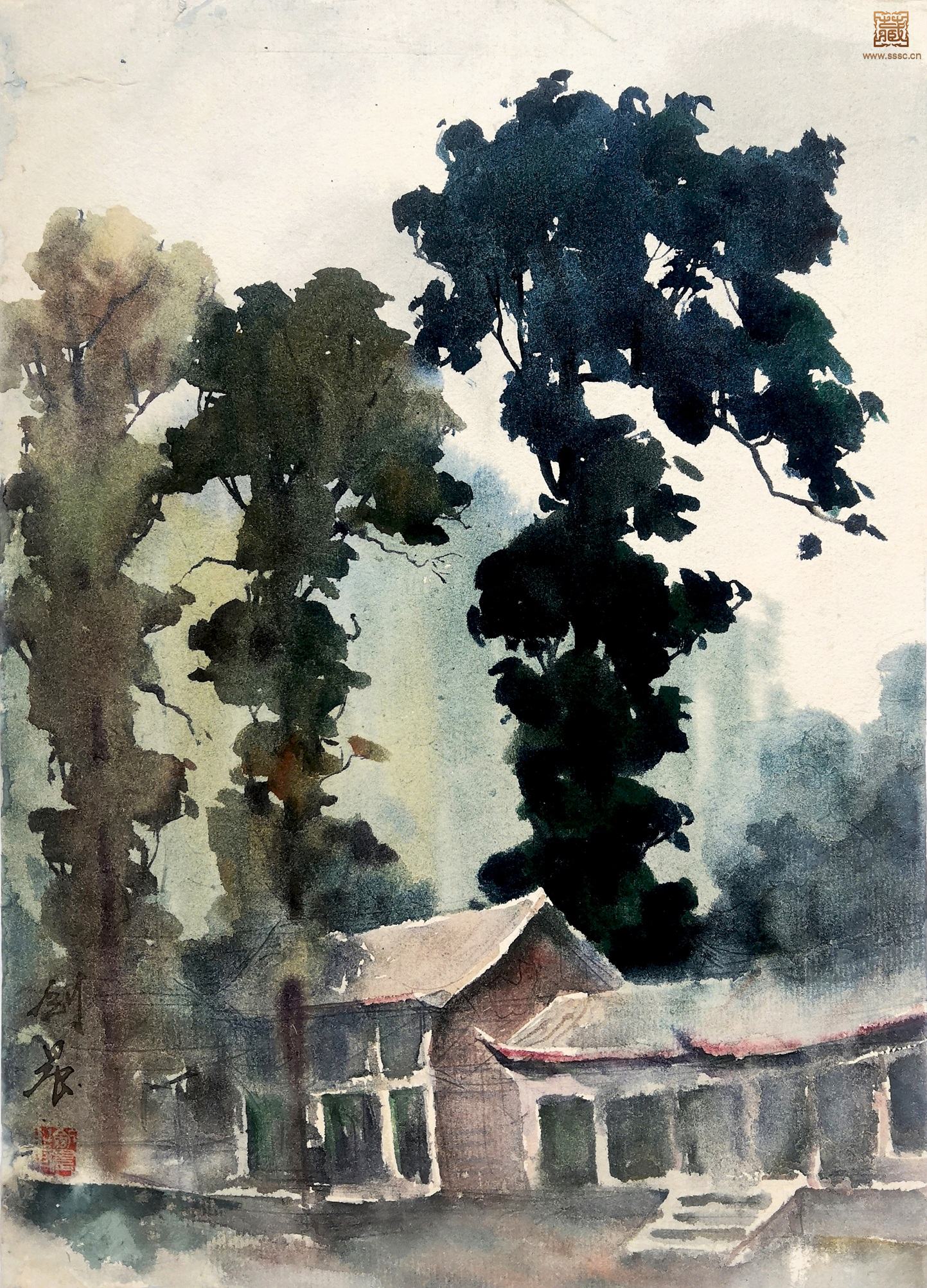 151  李剑晨《山雨初晴》水彩 27×38cm 约1980年代.jpg