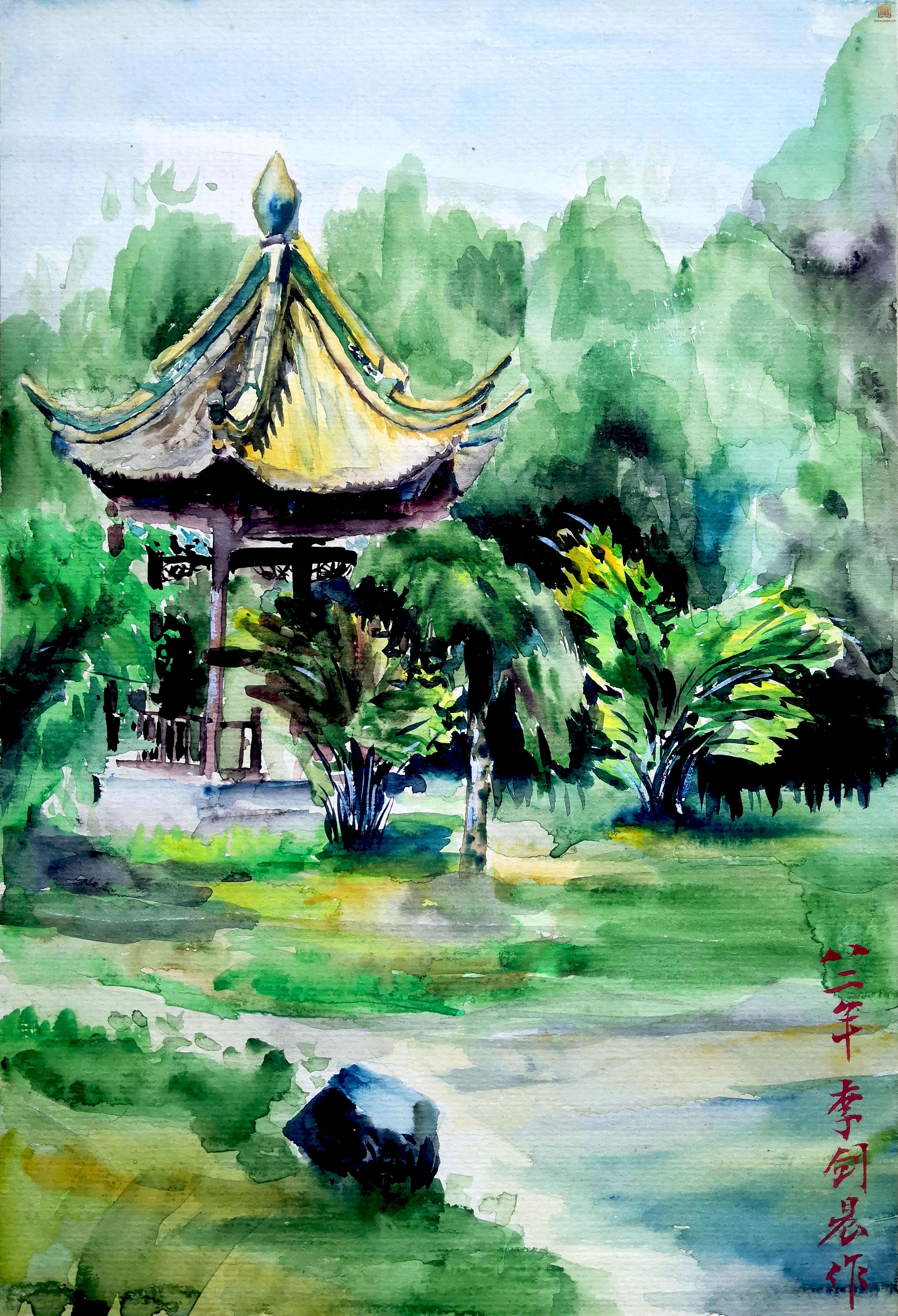 153  李剑晨《公园一角》水彩38×26cm 1982年.jpg