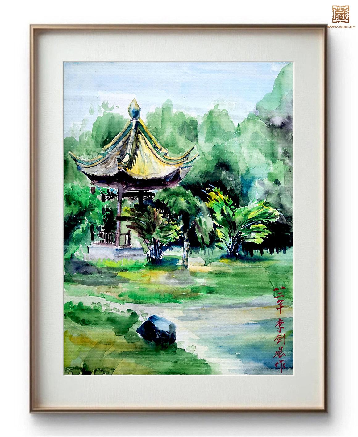 153  李剑晨《公园一角》装框效果.jpg