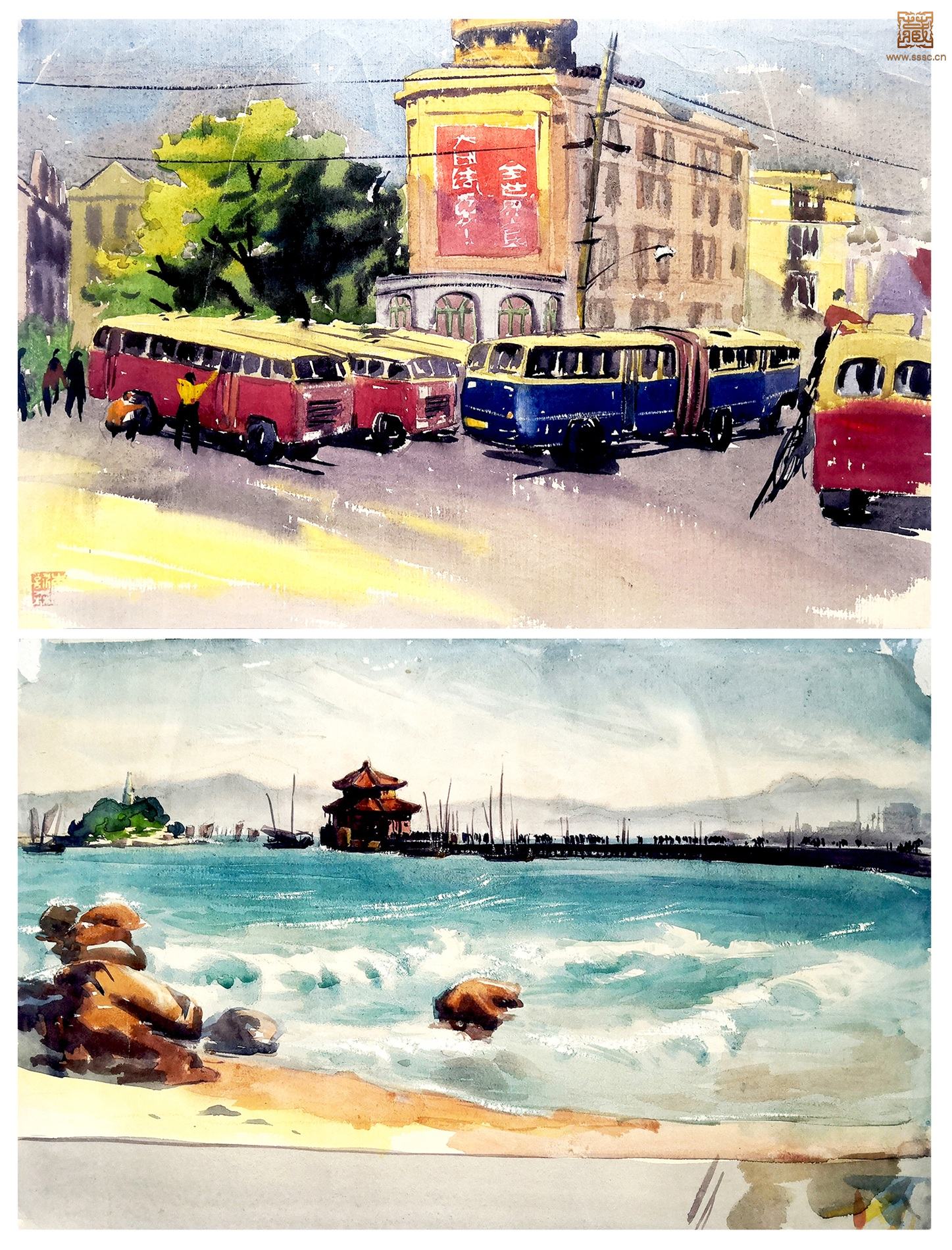 173  李咏森双面水彩画 25×29cm 1960年代.jpg